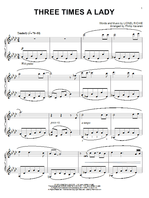 The Commodores Three Times A Lady (arr. Phillip Keveren) Sheet Music