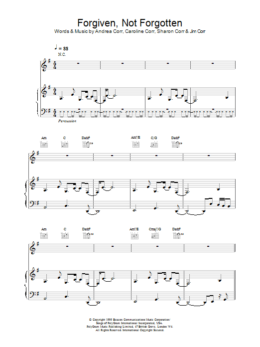 The Corrs Forgiven, Not Forgotten Sheet Music
