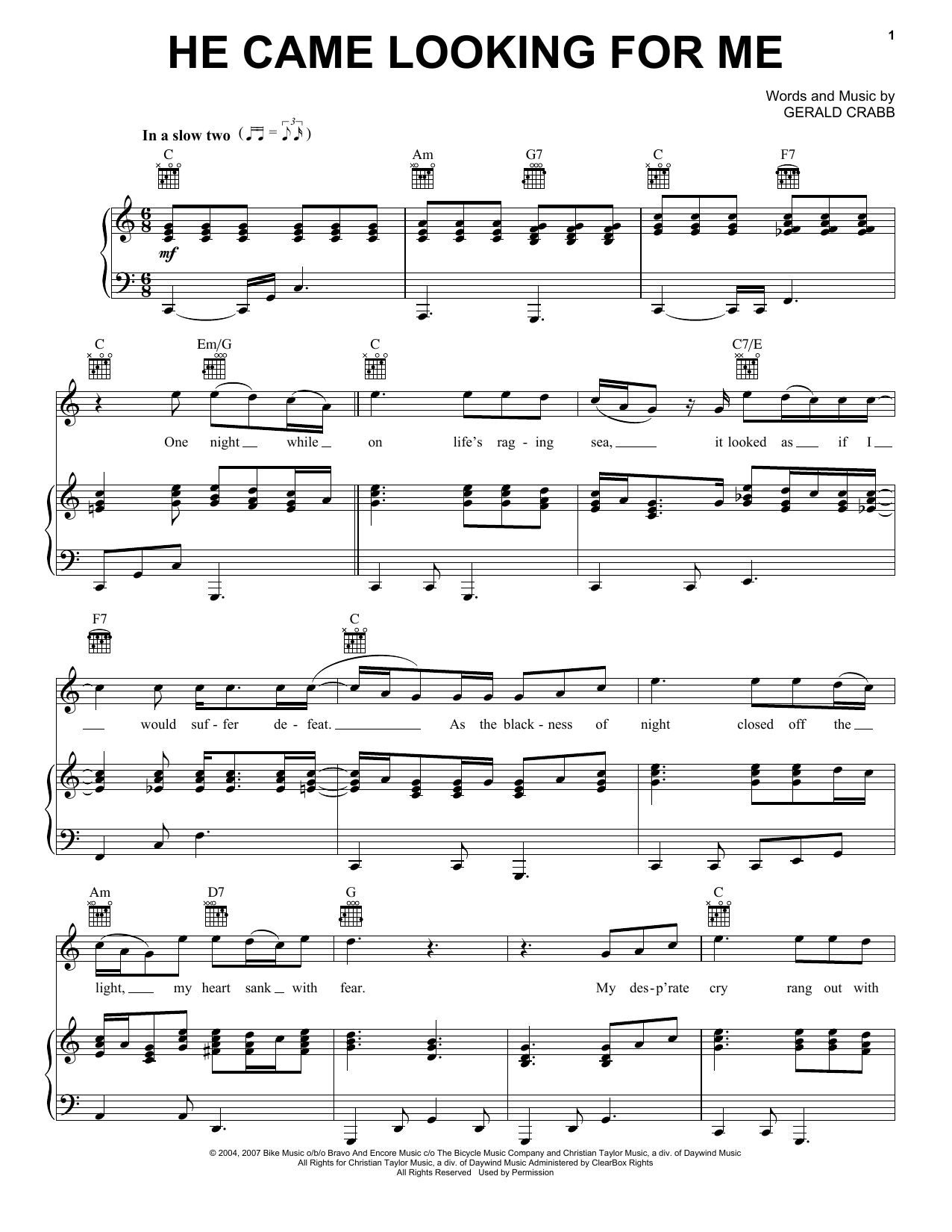 The Crabb Family He Came Looking For Me Sheet Music
