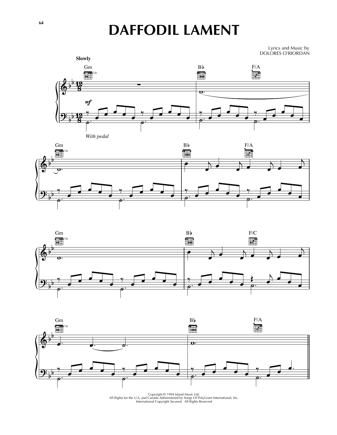 The Cranberries Daffodil Lament Sheet Music