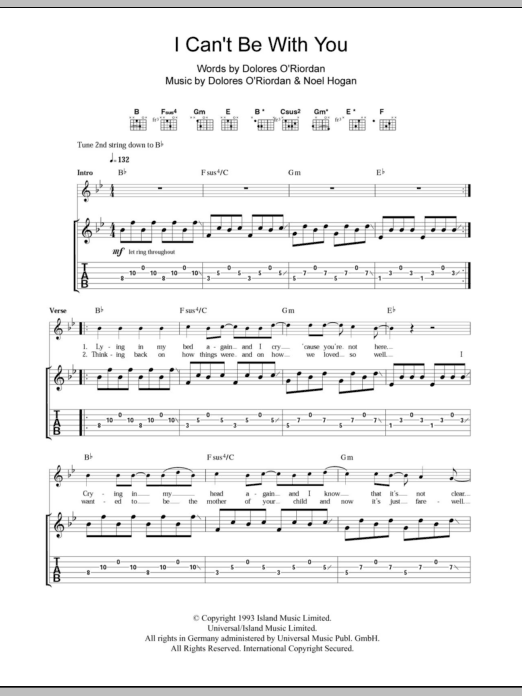 The Cranberries I Can't Be With You Sheet Music