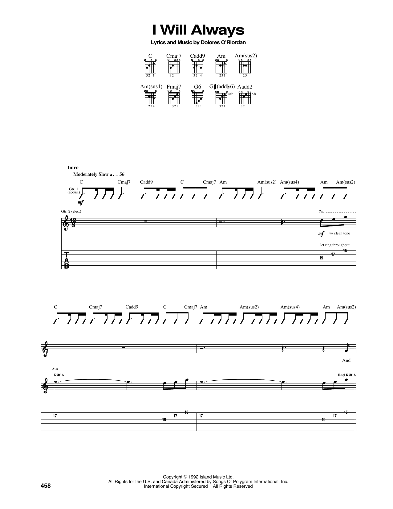 The Cranberries I Will Always Sheet Music