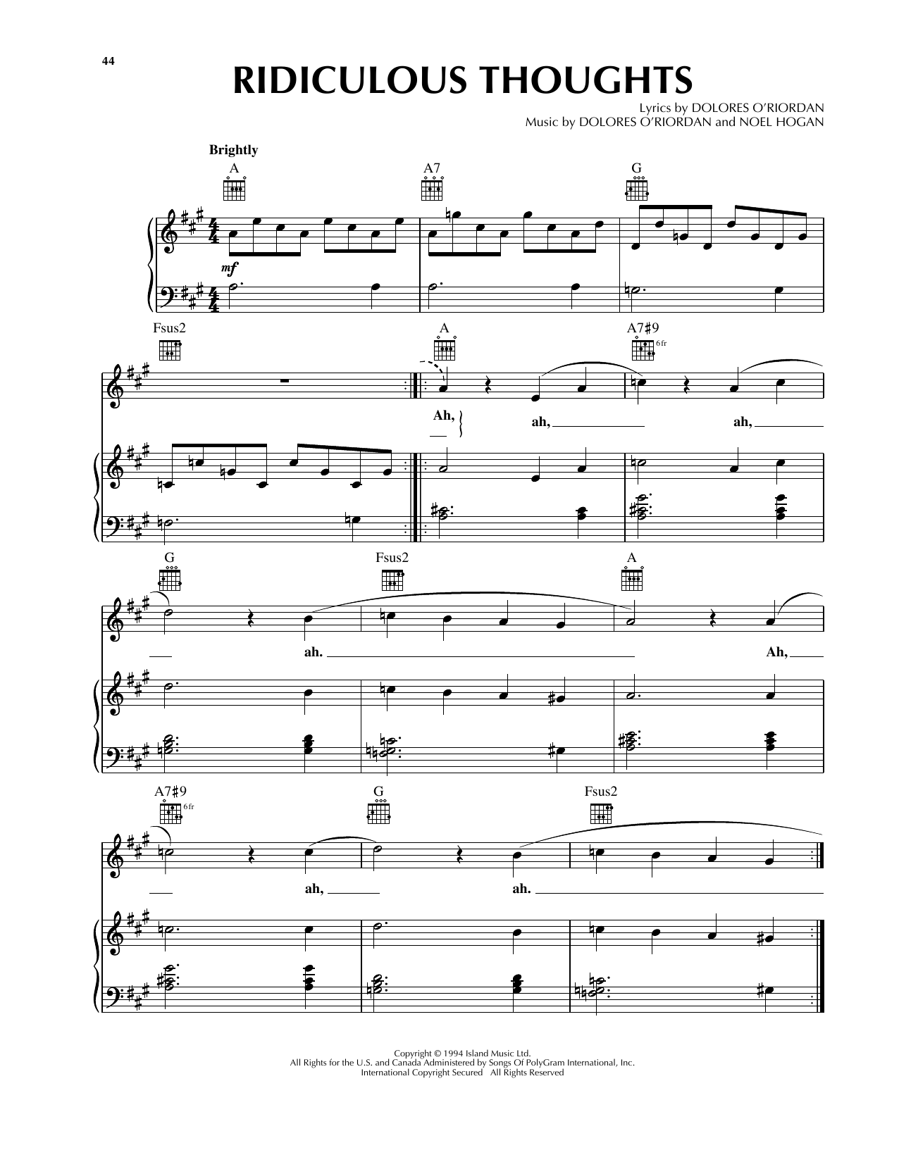 The Cranberries Ridiculous Thoughts Sheet Music