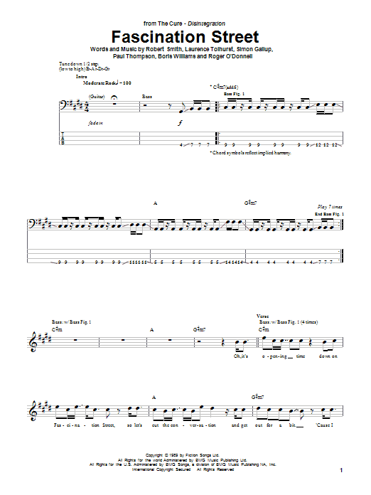 The Cure Fascination Street Sheet Music