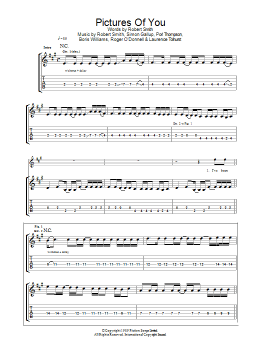 The Cure Pictures Of You Sheet Music
