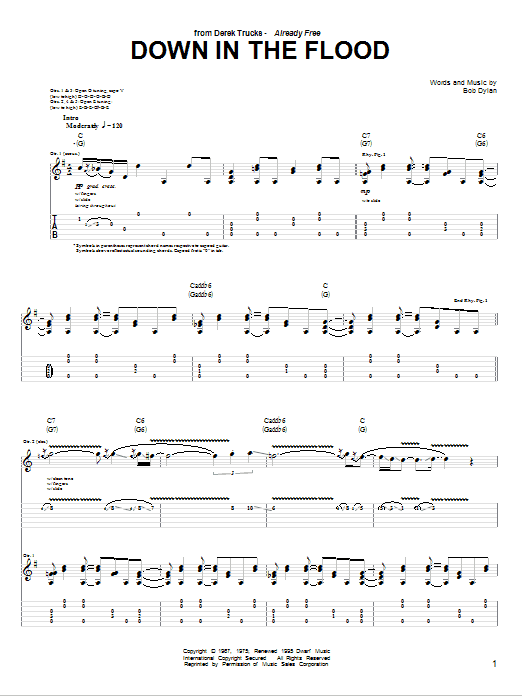 The Derek Trucks Band Down In The Flood Sheet Music