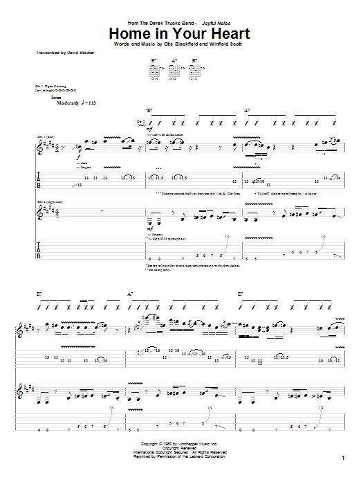 The Derek Trucks Band Home In Your Heart Sheet Music