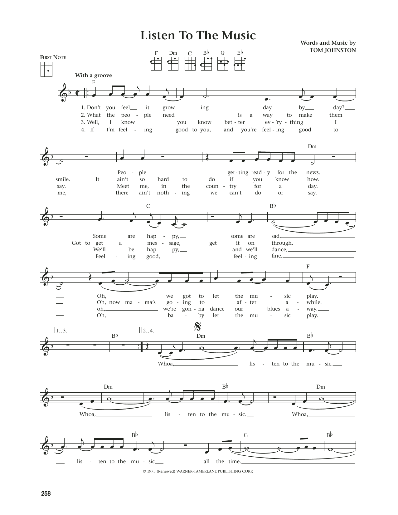 The Doobie Brothers Listen To The Music (from The Daily Ukulele) (arr. Jim Beloff) Sheet Music