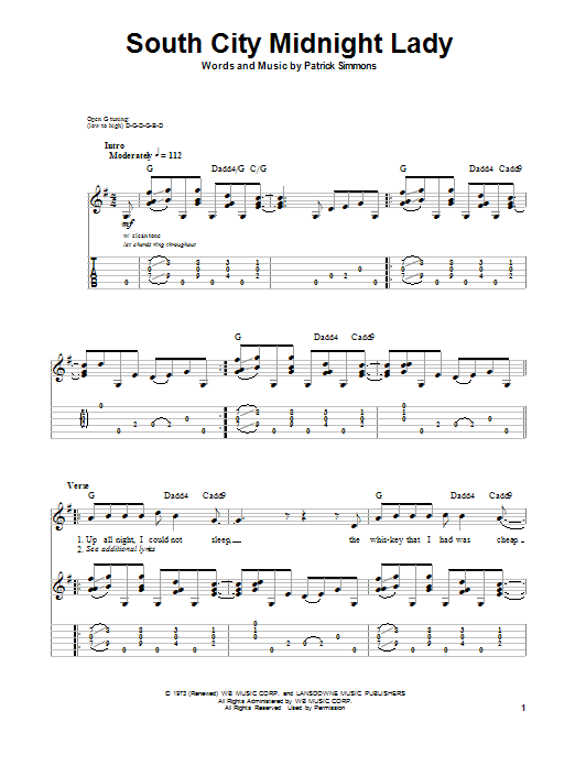 The Doobie Brothers South City Midnight Lady Sheet Music