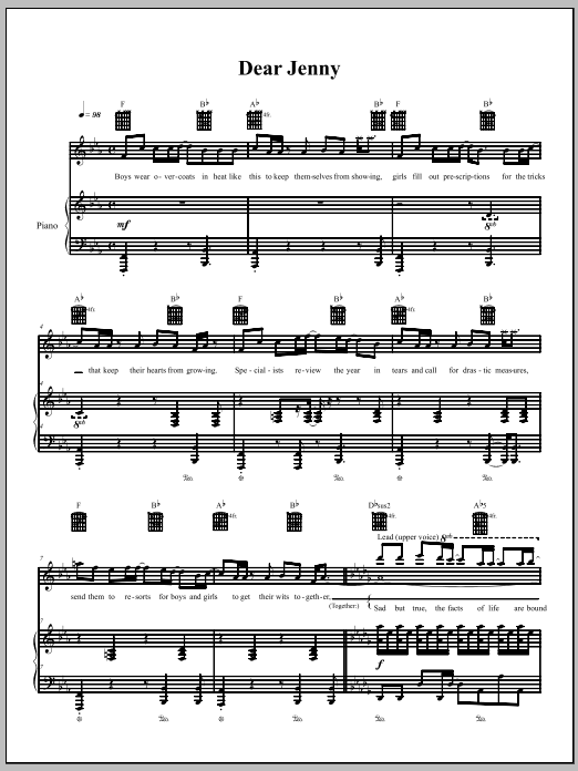 The Dresden Dolls Dear Jenny Sheet Music