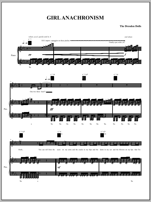 The Dresden Dolls Girl Anachronism Sheet Music