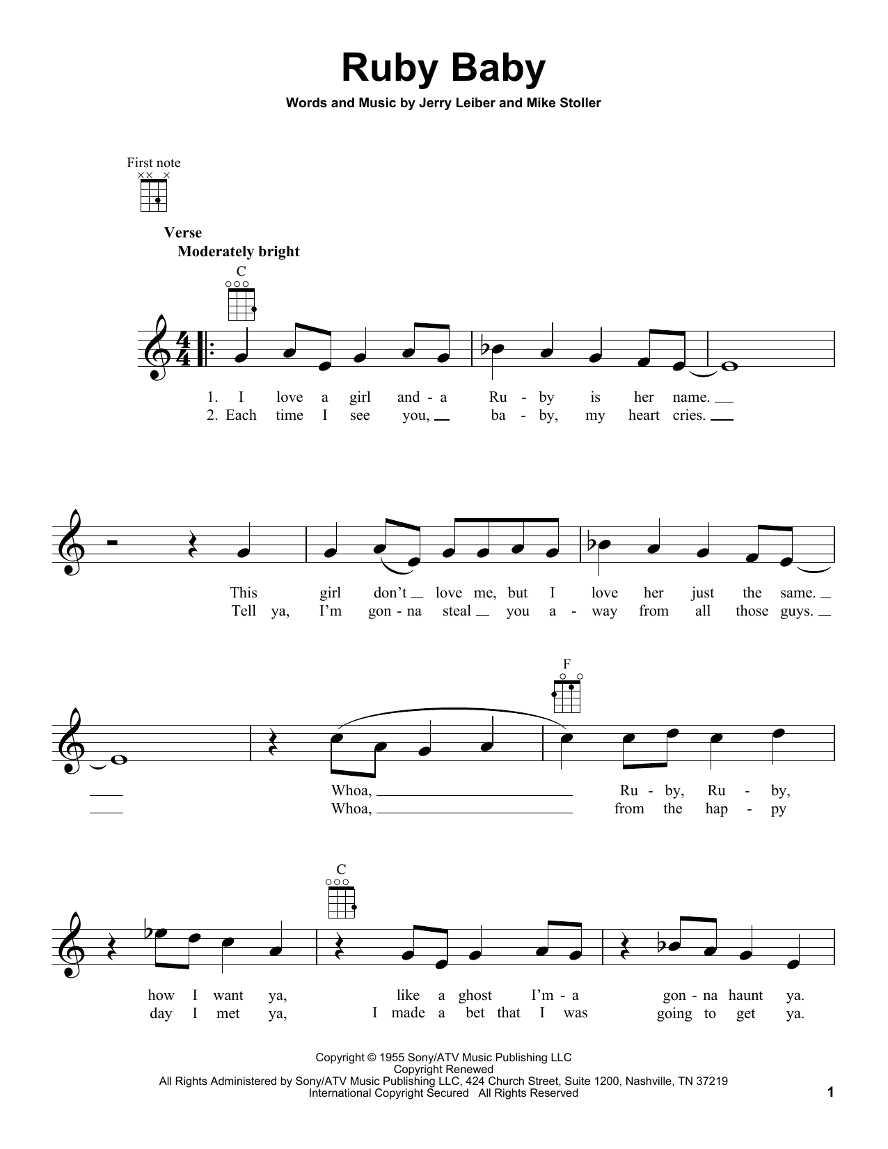 The Drifters Ruby Baby Sheet Music