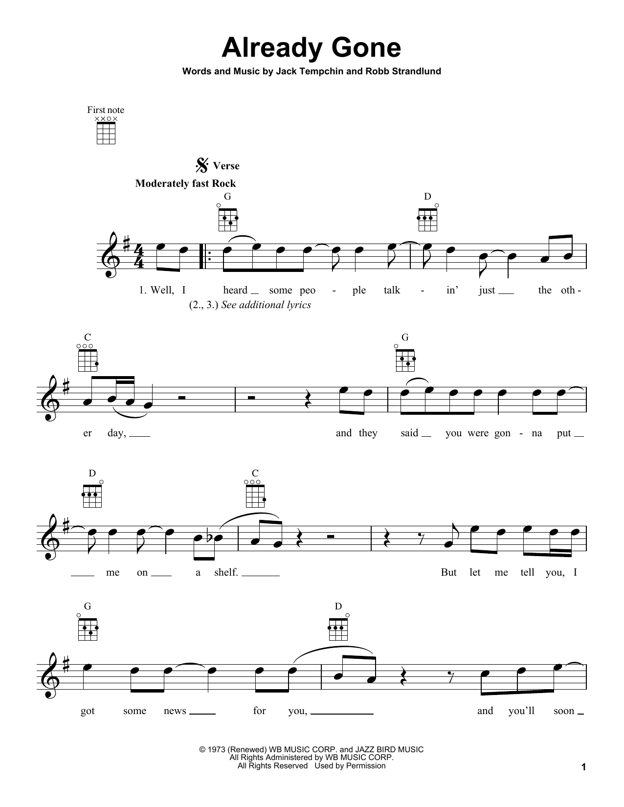 The Eagles Already Gone Sheet Music