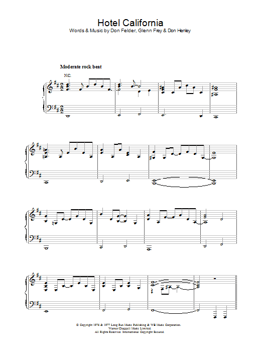 Eagles Hotel California Sheet Music