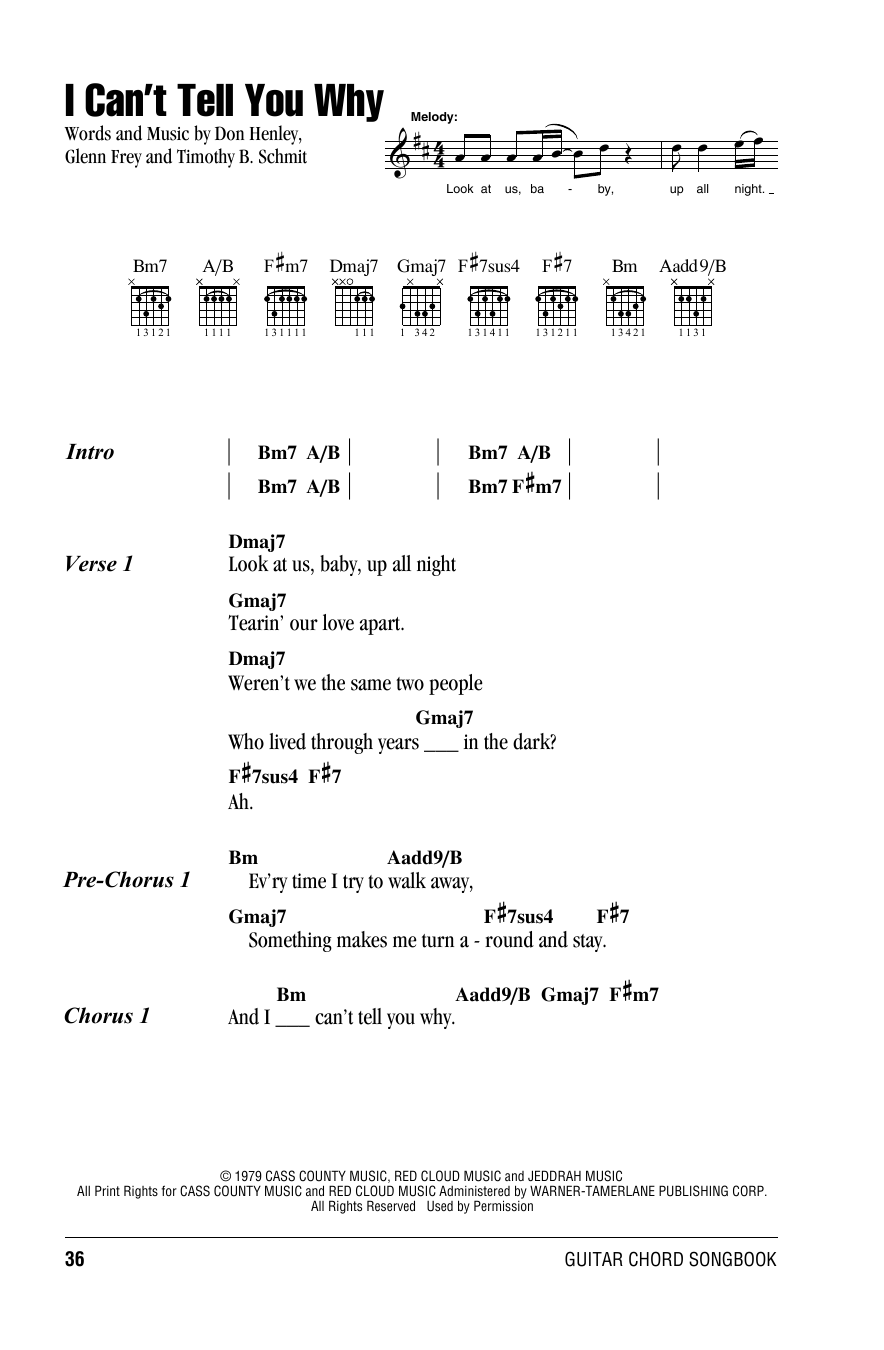 Eagles I Can't Tell You Why Sheet Music