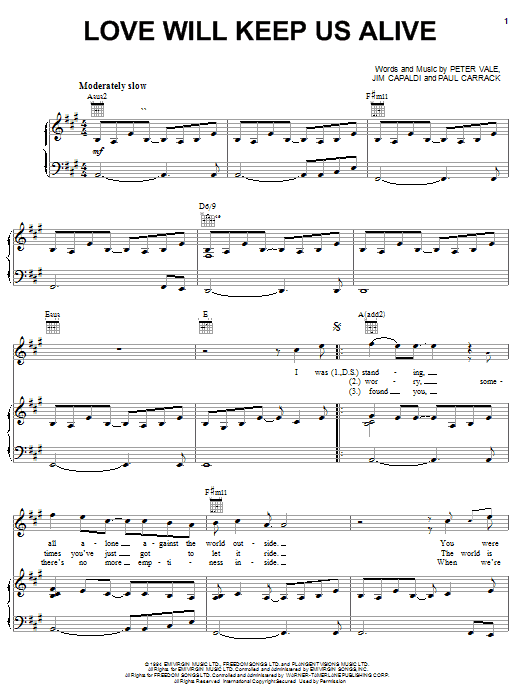 Eagles Love Will Keep Us Alive Sheet Music