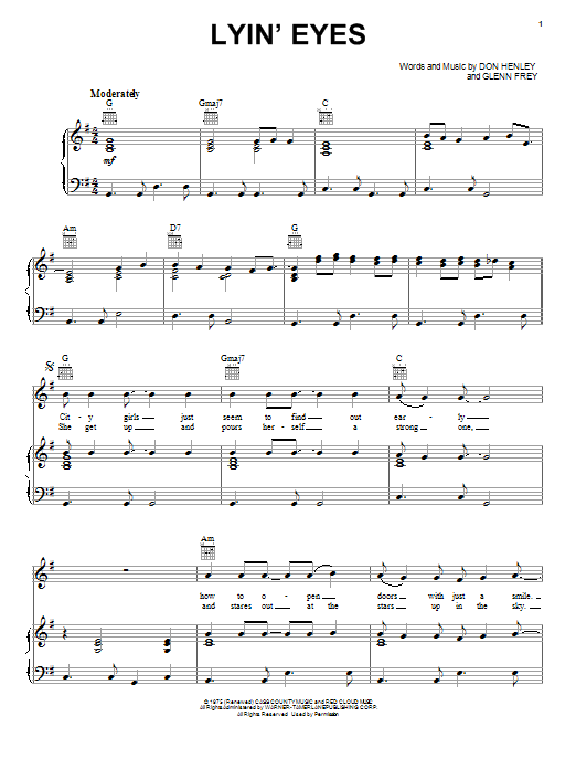 Eagles Lyin' Eyes Sheet Music