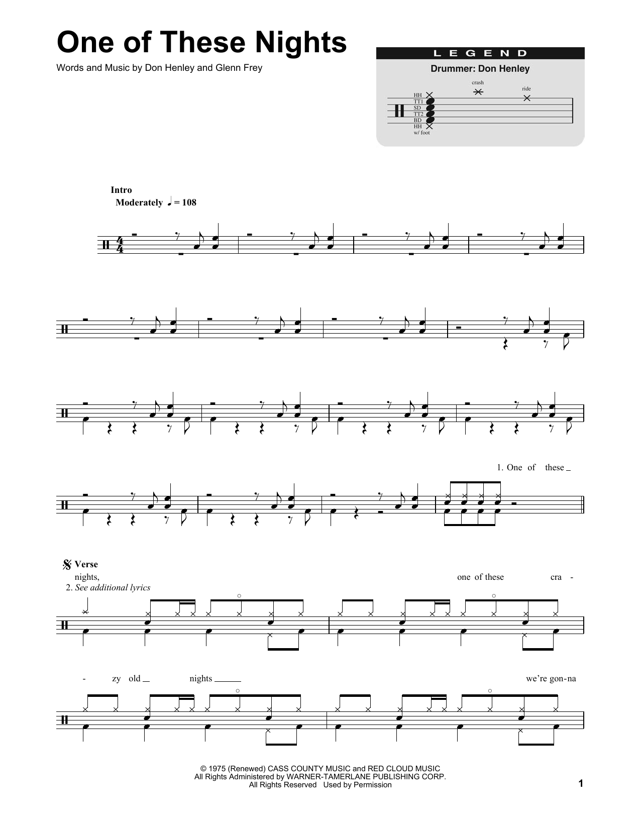 Eagles One Of These Nights Sheet Music