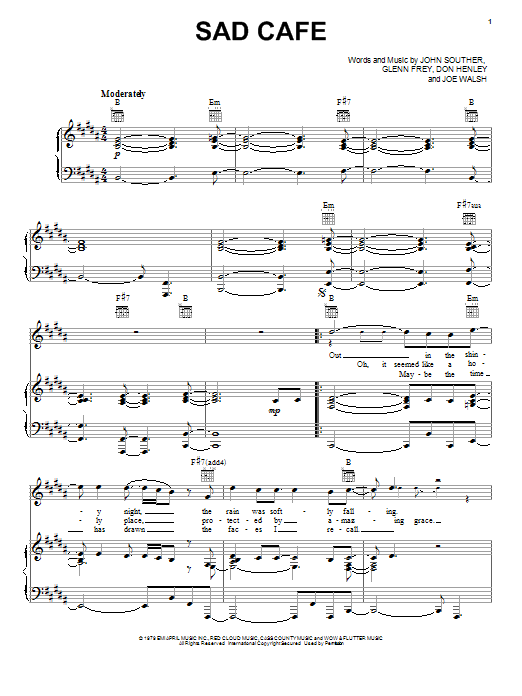 Eagles Sad Cafe Sheet Music