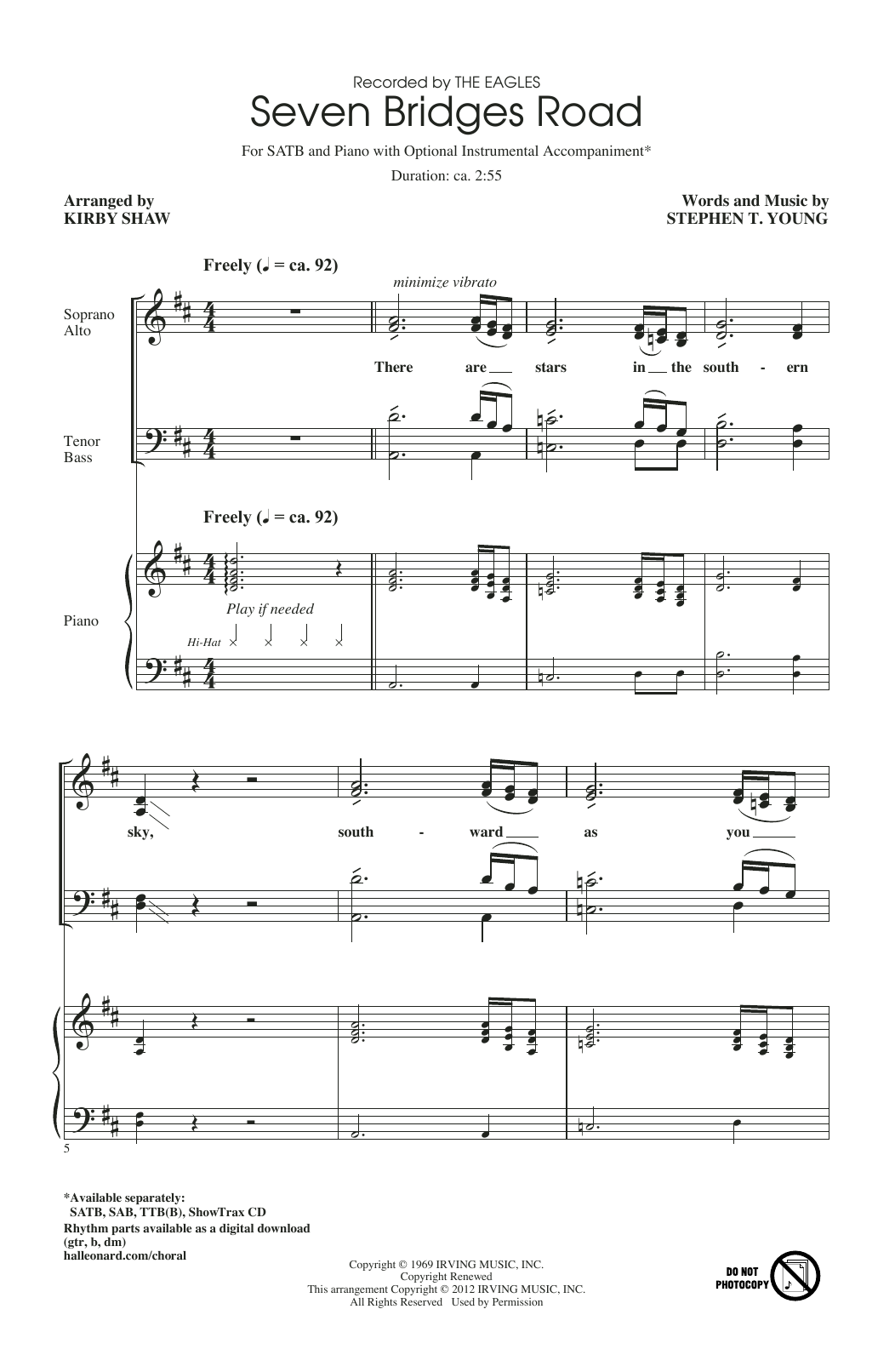 Eagles Seven Bridges Road (arr. Kirby Shaw) Sheet Music