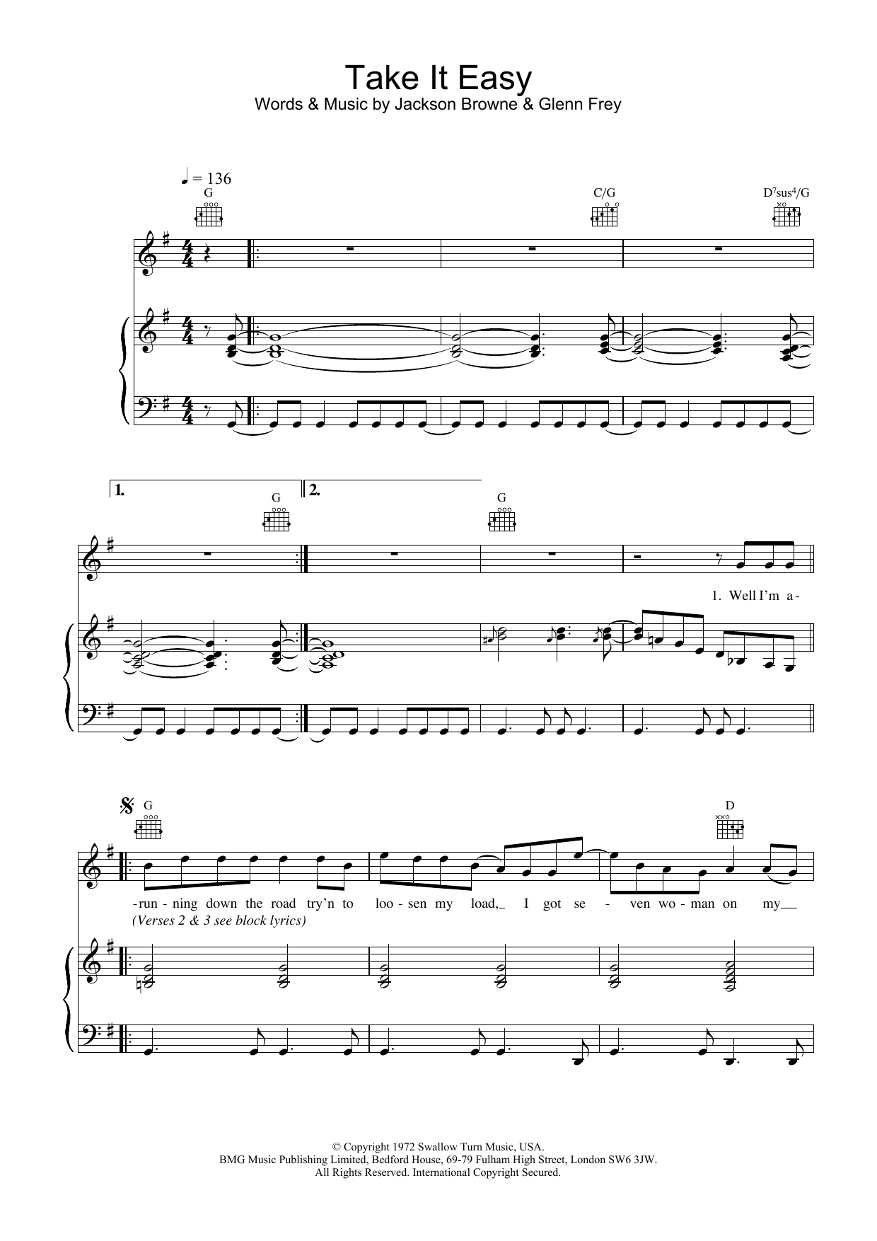 Eagles Take It Easy Sheet Music