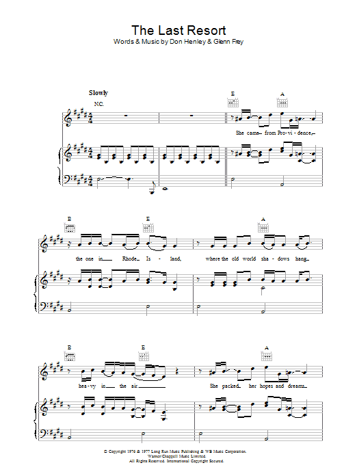 Eagles The Last Resort Sheet Music
