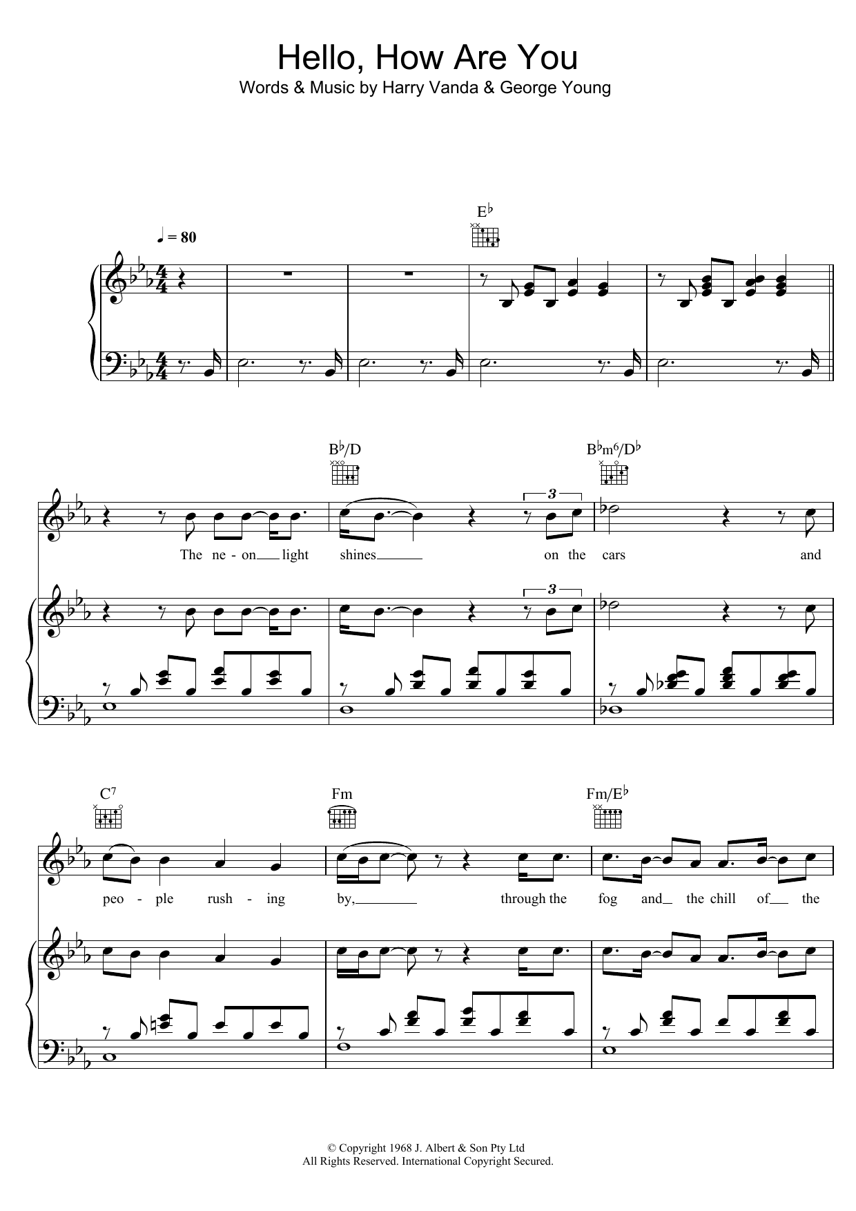The Easybeats Hello, How Are You Sheet Music