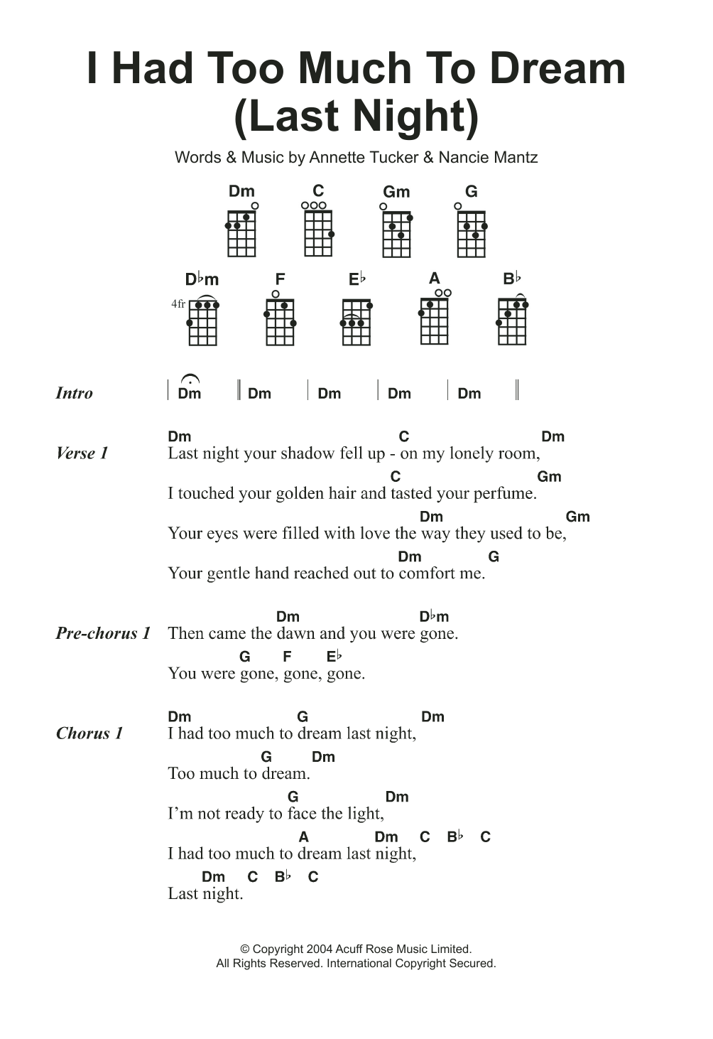 The Electric Prunes I Had Too Much To Dream (Last Night) Sheet Music