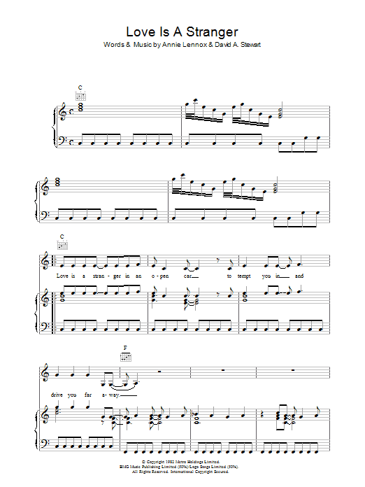Eurythmics Love Is A Stranger Sheet Music