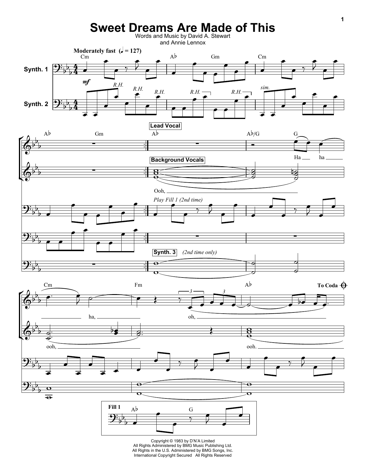 Eurythmics Sweet Dreams (Are Made Of This) Sheet Music