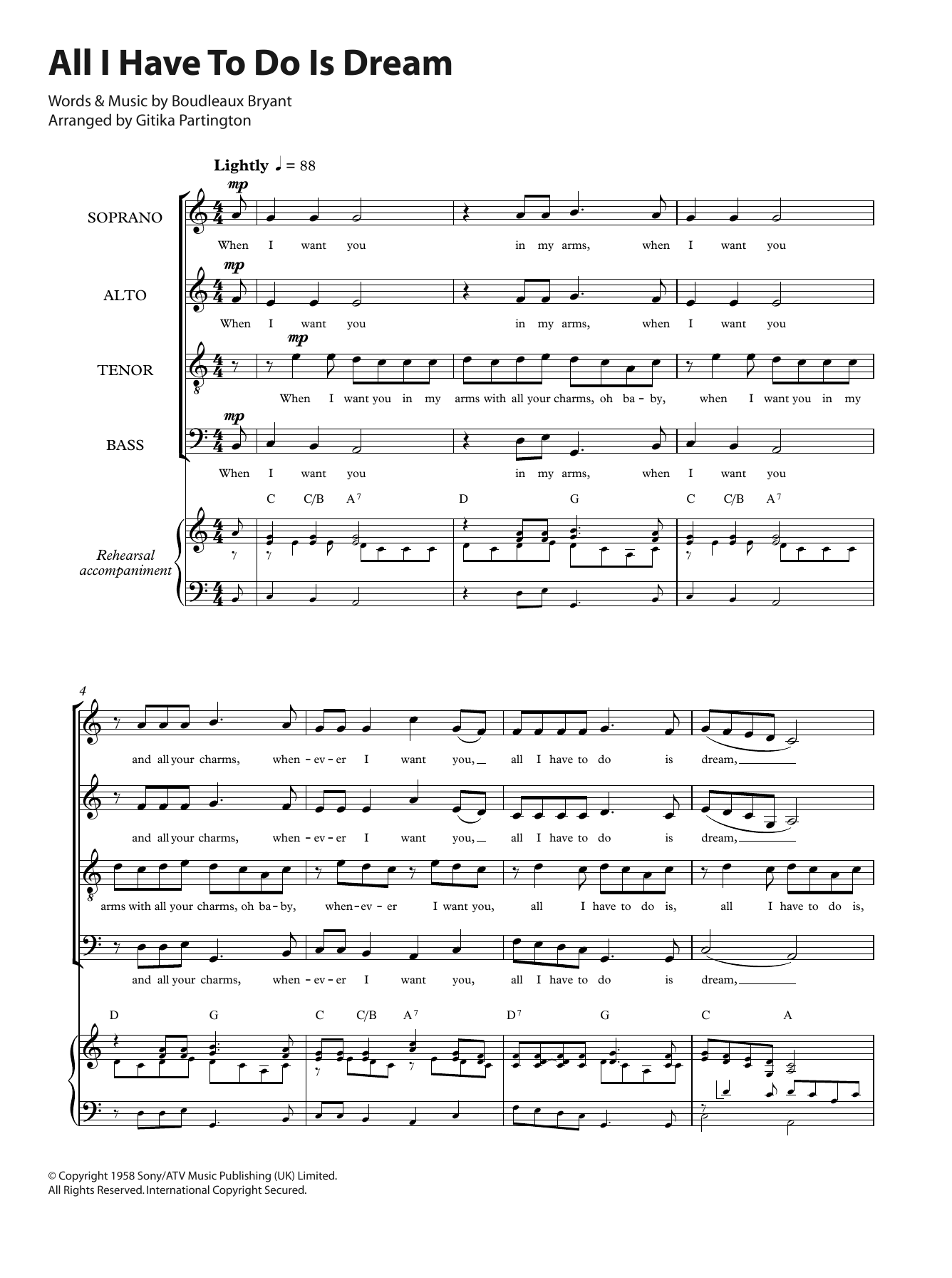 The Everly Brothers All I Have To Do Is Dream (arr. Gitika Partington) Sheet Music