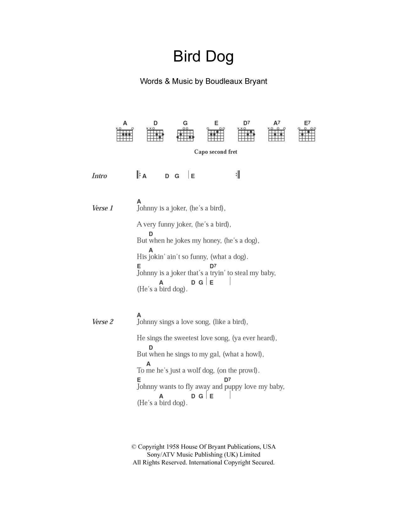 The Everly Brothers Bird Dog Sheet Music