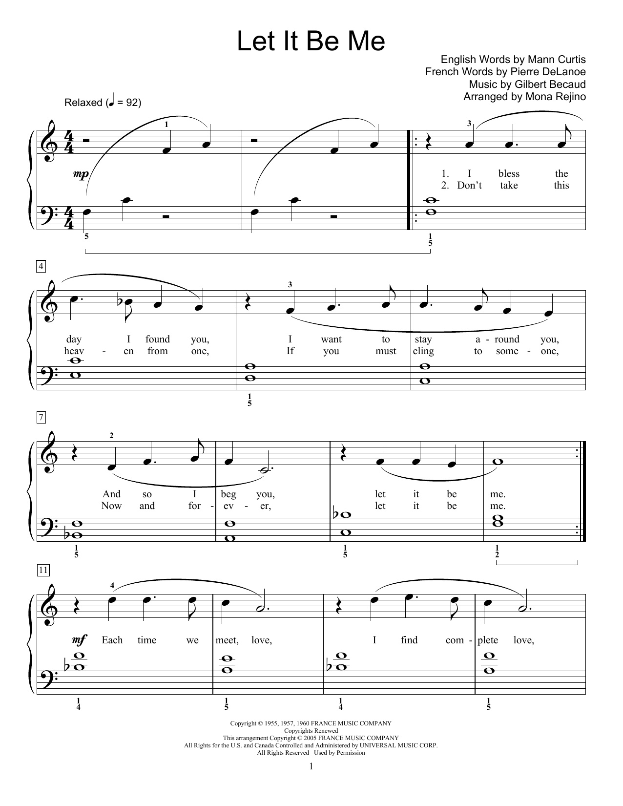 Everly Brothers Let It Be Me (Je T'appartiens) (arr. Mona Rejino) Sheet Music