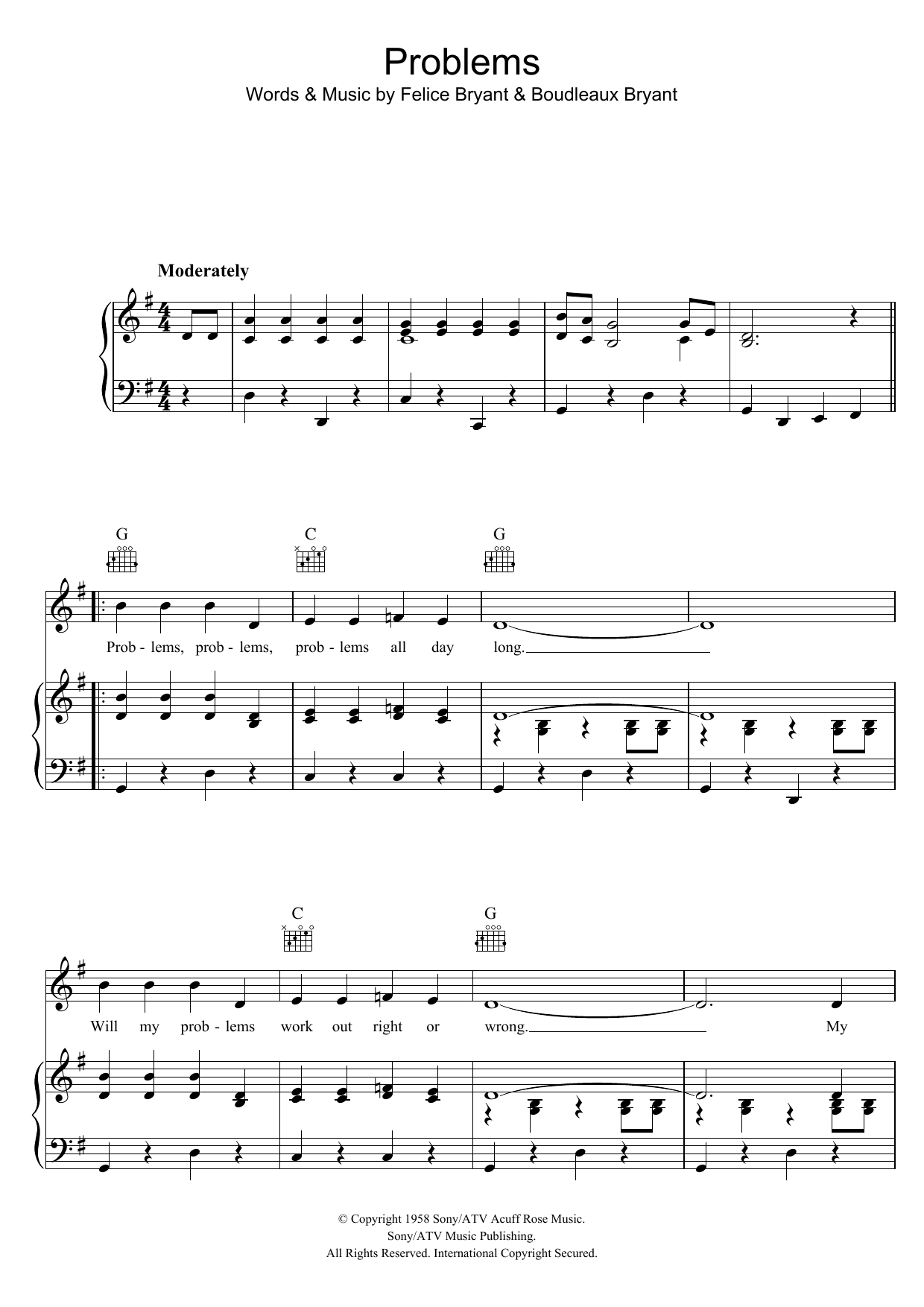 The Everly Brothers Problems Sheet Music