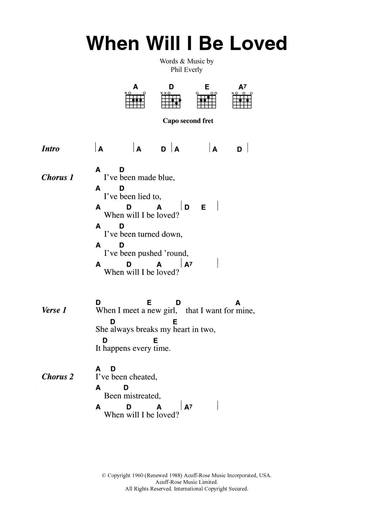 The Everly Brothers When Will I Be Loved? Sheet Music