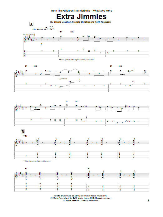 The Fabulous Thunderbirds Extra Jimmies Sheet Music