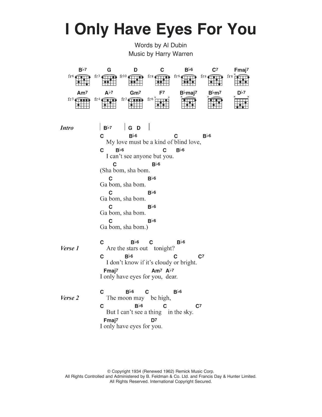 The Flamingos I Only Have Eyes For You Sheet Music