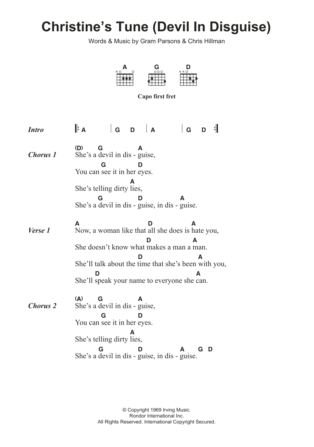 The Flying Burrito Brothers Christine's Tune (Devil In Disguise) Sheet Music
