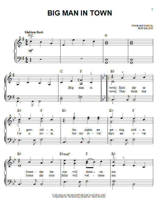 The Four Seasons Big Man In Town Sheet Music