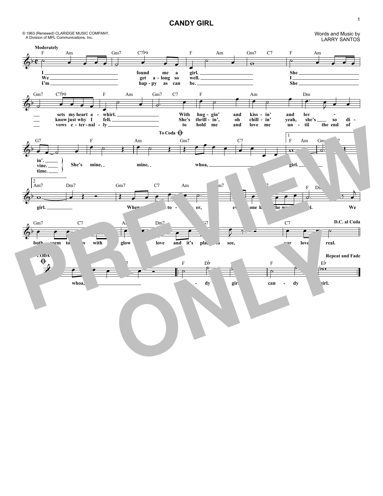The Four Seasons Candy Girl Sheet Music