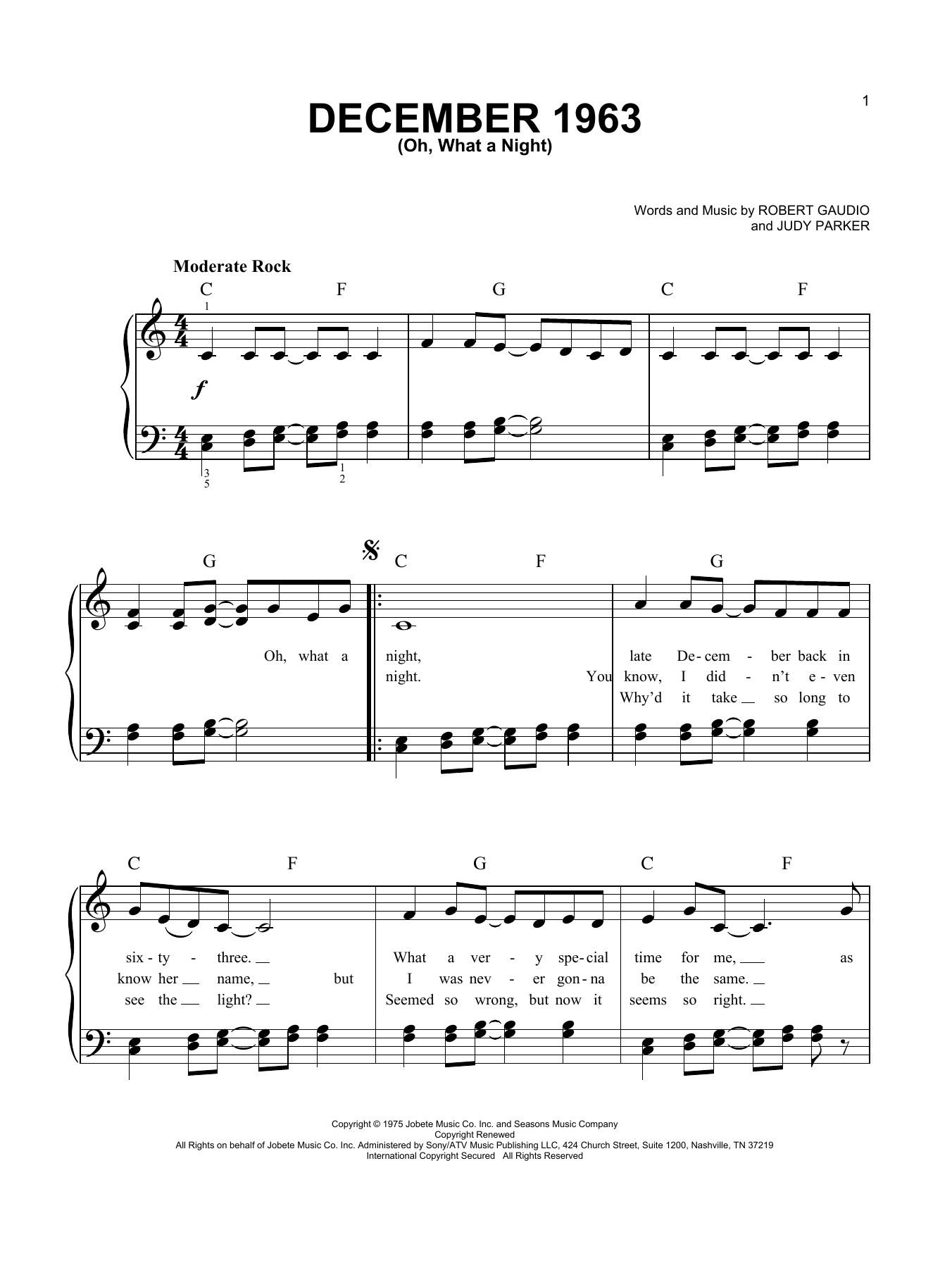 The Four Seasons December 1963 (Oh, What A Night) Sheet Music