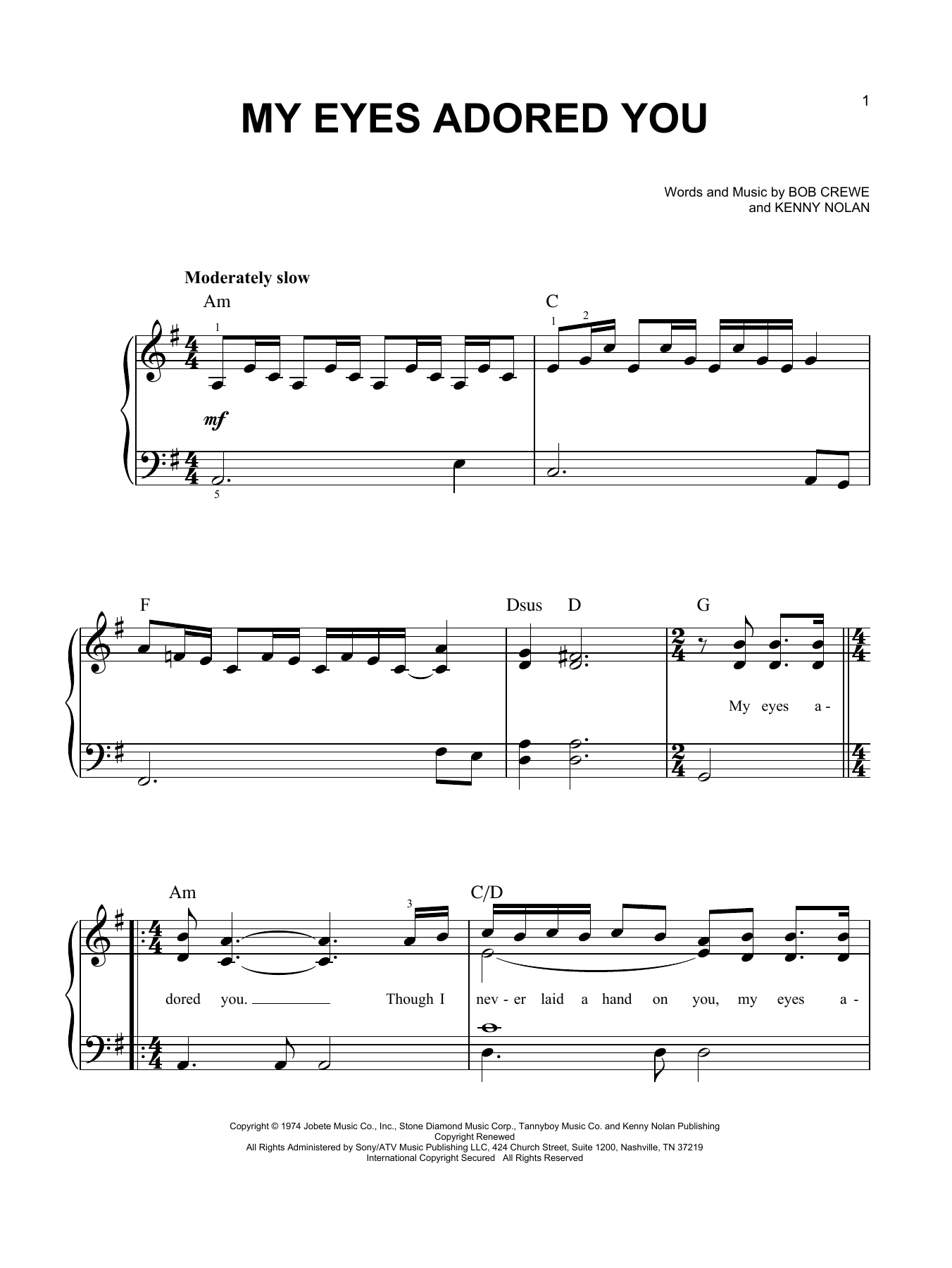 The Four Seasons My Eyes Adored You Sheet Music