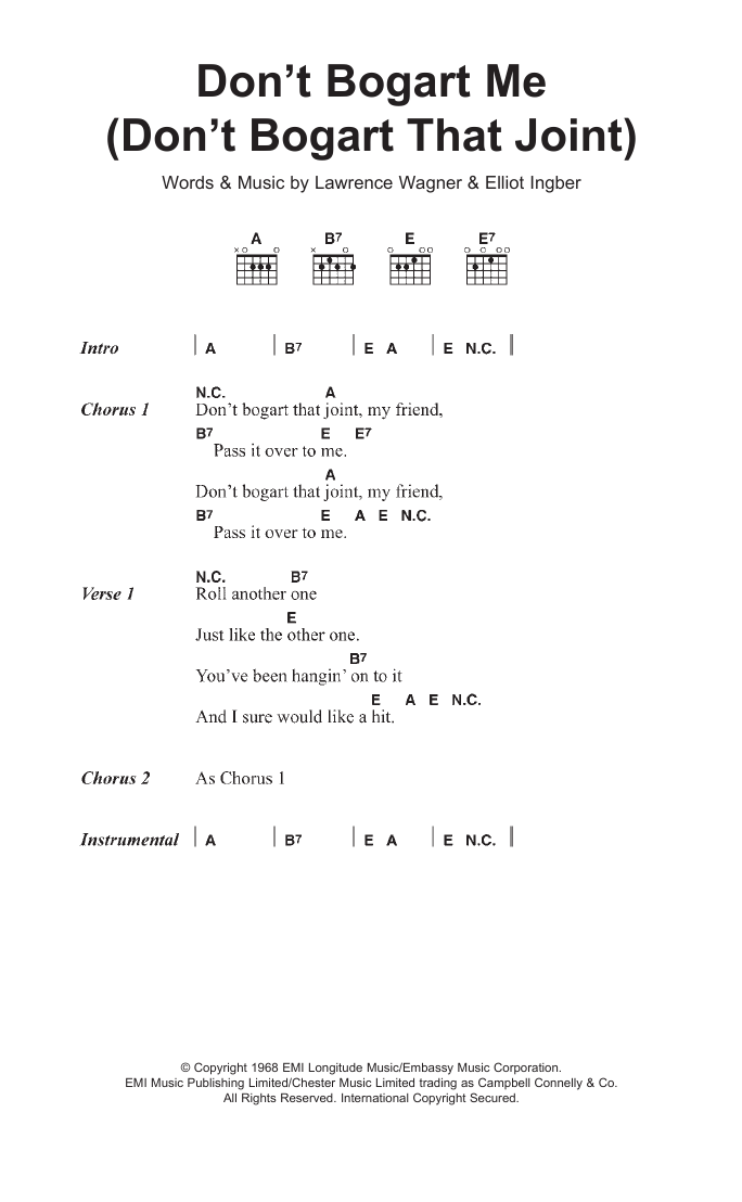 The Fraternity Of Man Don't Bogart Me Sheet Music