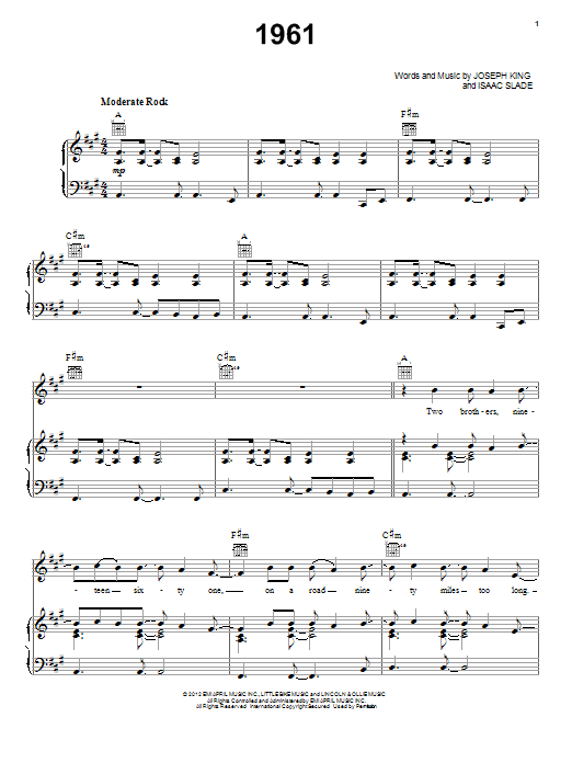 The Fray 1961 Sheet Music
