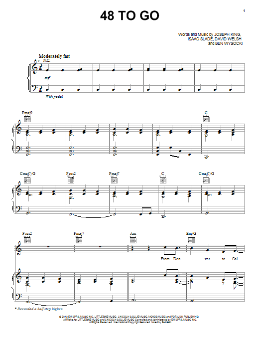 The Fray 48 To Go Sheet Music
