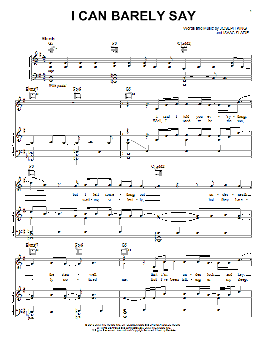 The Fray I Can Barely Say Sheet Music