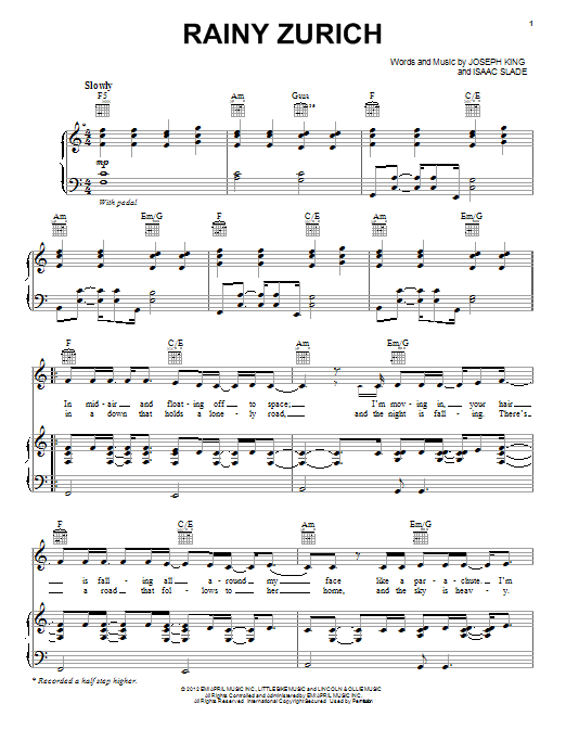 The Fray Rainy Zurich Sheet Music