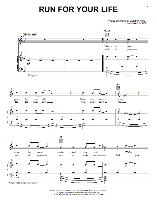 The Fray Run For Your Life Sheet Music