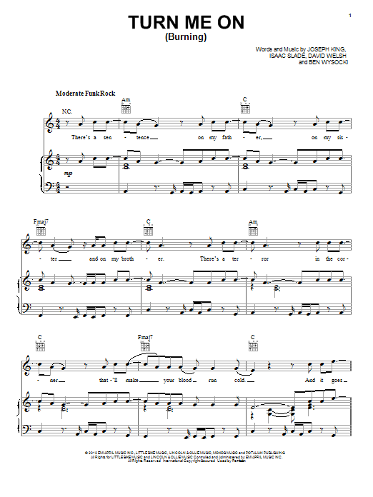 The Fray Turn Me On (Burning) Sheet Music