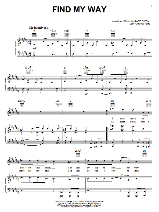 The Gabe Dixon Band Find My Way Sheet Music